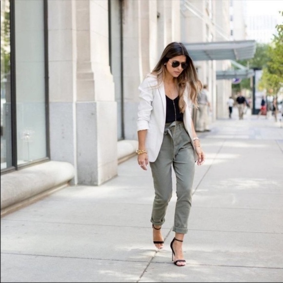 7 For All Mankind Olive Green Paperbag Waist Pants - Picture 2 of 10